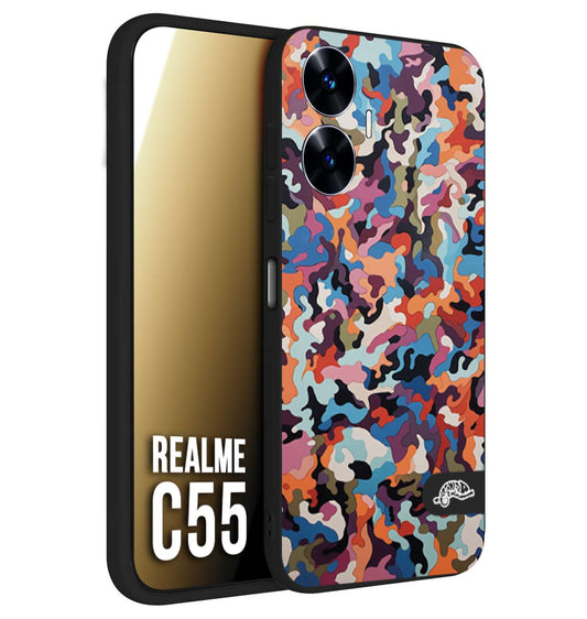 CUSTOMIZZA - Custodia cover nera morbida in tpu compatibile per Realme C55 camouflage mimetico militare moderno blu arancio rosa