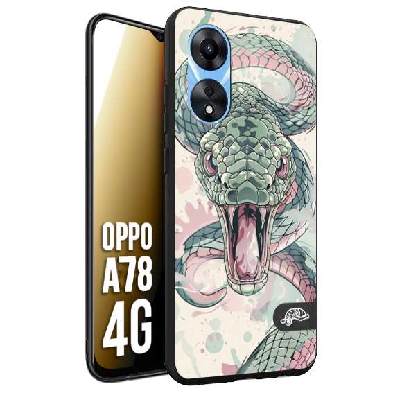 CUSTOMIZZA - Custodia cover nera morbida in tpu compatibile per Oppo A78 4G snake pink green serpente tatuaggio tattoo disegnato a mano