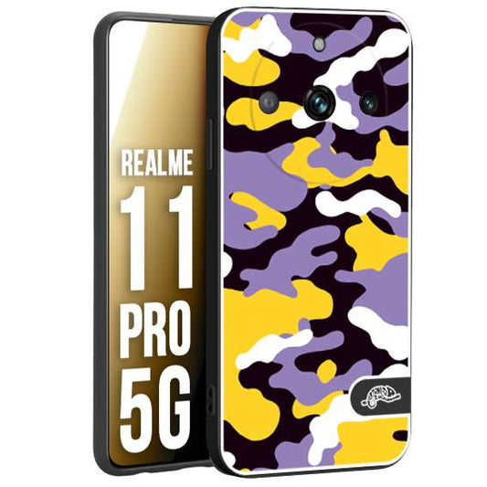 CUSTOMIZZA - Custodia cover nera morbida in tpu compatibile per Oppo Realme 11 PRO 5G camouflage mimetico militare viola lilla giallo