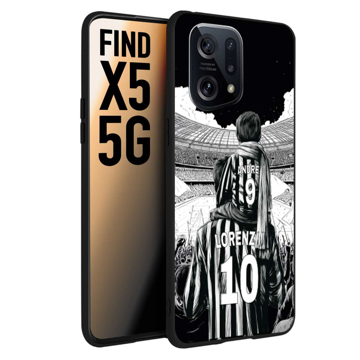 CUSTOMIZZA - Custodia cover nera morbida in tpu compatibile per Oppo Find X5 personalizzata calcio football nome e numero calciatori bianconeri bianca e nera