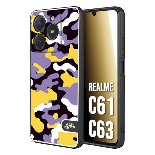 CUSTOMIZZA - Custodia cover nera morbida in tpu compatibile per Oppo C61 - C63 camouflage mimetico militare viola lilla giallo