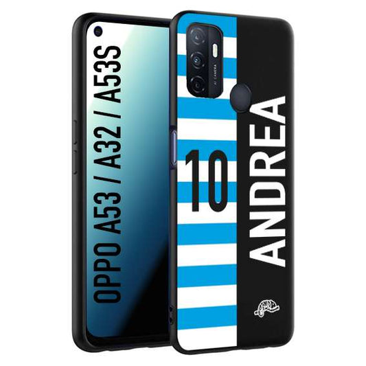 CUSTOMIZZA - Custodia cover nera morbida in tpu compatibile per Oppo A53 - A32 - A53S personalizzata calcio football nome e numero calciatori biancazzurri