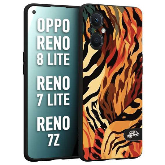 CUSTOMIZZA - Custodia cover nera morbida in tpu compatibile per Oppo Reno 7 Lite - 8 Lite - 7Z leopardato maculato tigrato tiger colorata gialla rossa arancio