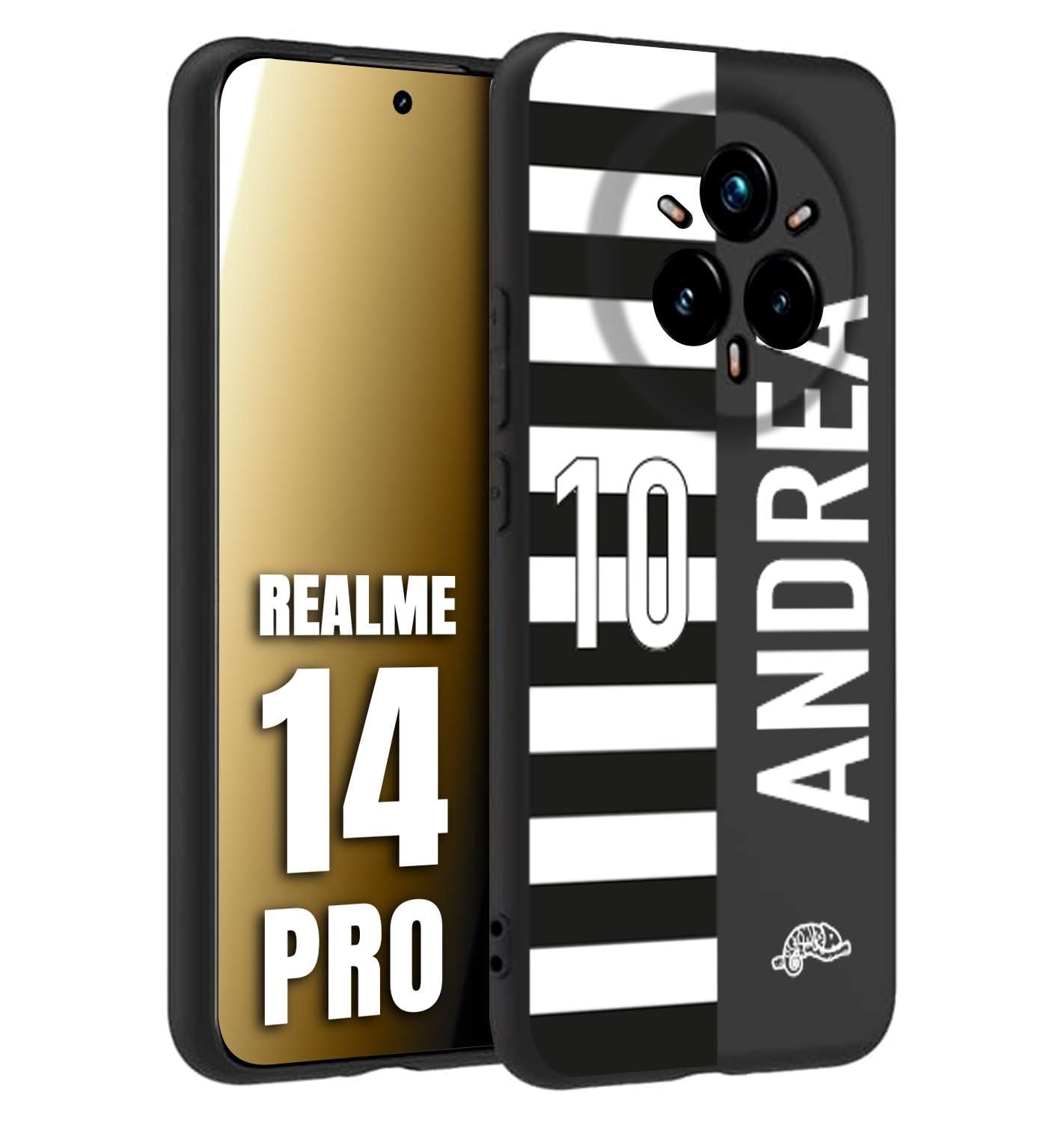CUSTOMIZZA - Custodia cover nera morbida in tpu compatibile per Realme 14 PRO personalizzata calcio football nome e numero calciatori bianconera