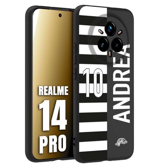 CUSTOMIZZA - Custodia cover nera morbida in tpu compatibile per Realme 14 PRO personalizzata calcio football nome e numero calciatori bianconera