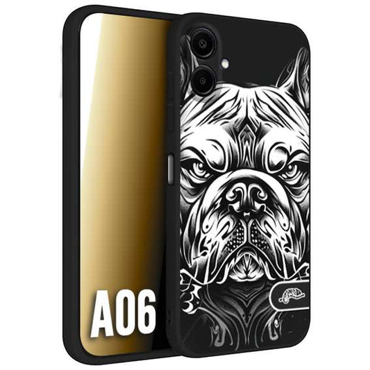 CUSTOMIZZA - Custodia cover nera morbida in tpu compatibile per Samsung A06 bulldog bianco a rilievo disegnato tattoo tatuaggio