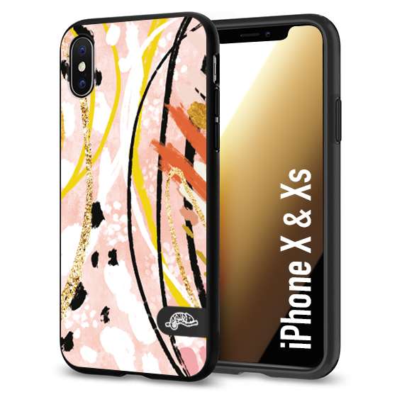 CUSTOMIZZA - Custodia cover nera morbida in tpu compatibile per iPhone X - Xs fiori astratti donna zebrato leopardato fantasia dorata gialla rosa colorata