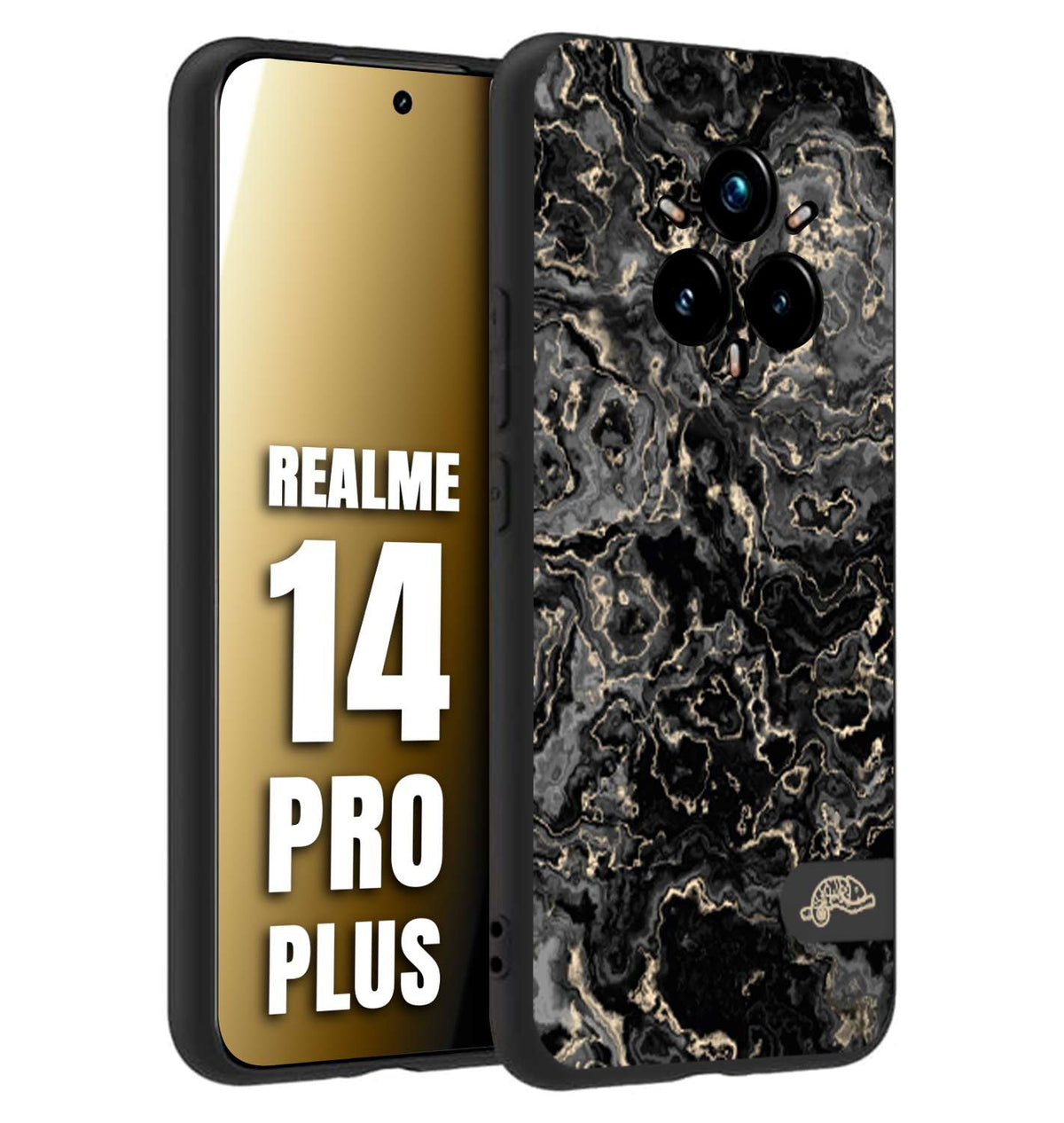CUSTOMIZZA - Custodia cover nera morbida in tpu compatibile per Realme 14 PRO PLUS effetto marmo marble nero black venature dorato pietra