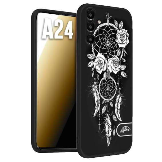 CUSTOMIZZA - Custodia cover nera morbida in tpu compatibile per Samsung A24 acchiappasogni dreamcatcher black and white bianco a rilievo disegnato tattoo tatuaggio