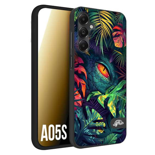 CUSTOMIZZA - Custodia cover nera morbida in tpu compatibile per Samsung A05S animali color giungla tropicale occhio di coccodrillo alligatore disegnato