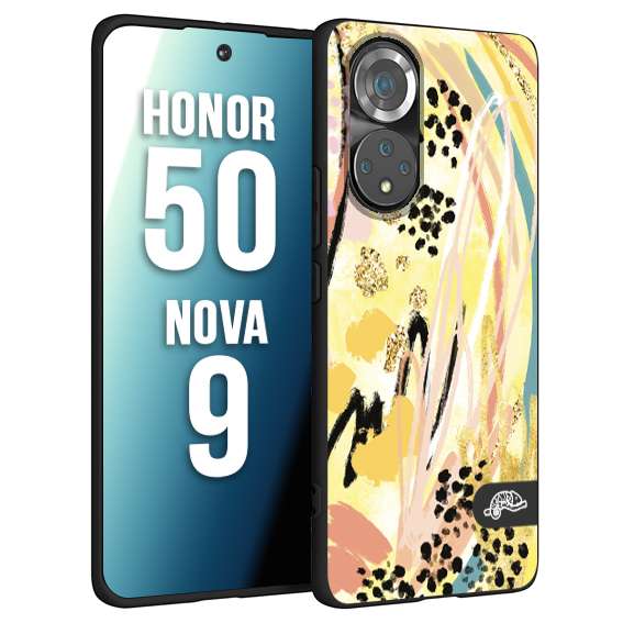 CUSTOMIZZA - Custodia cover nera morbida in tpu compatibile per Huawei Nova 9 - Honor 50 astratti donna flower fantasia estate gialla rosa leopardata