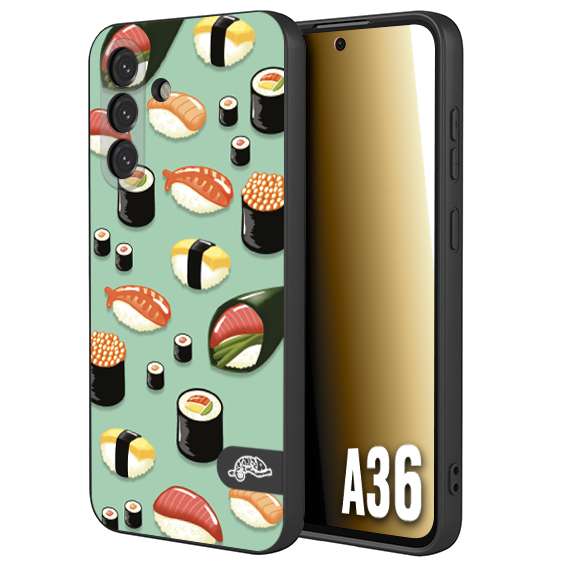 CUSTOMIZZA - Custodia cover nera morbida in tpu compatibile per Samsung A36 sushi disegni giapponese nighiri acquamarina verde