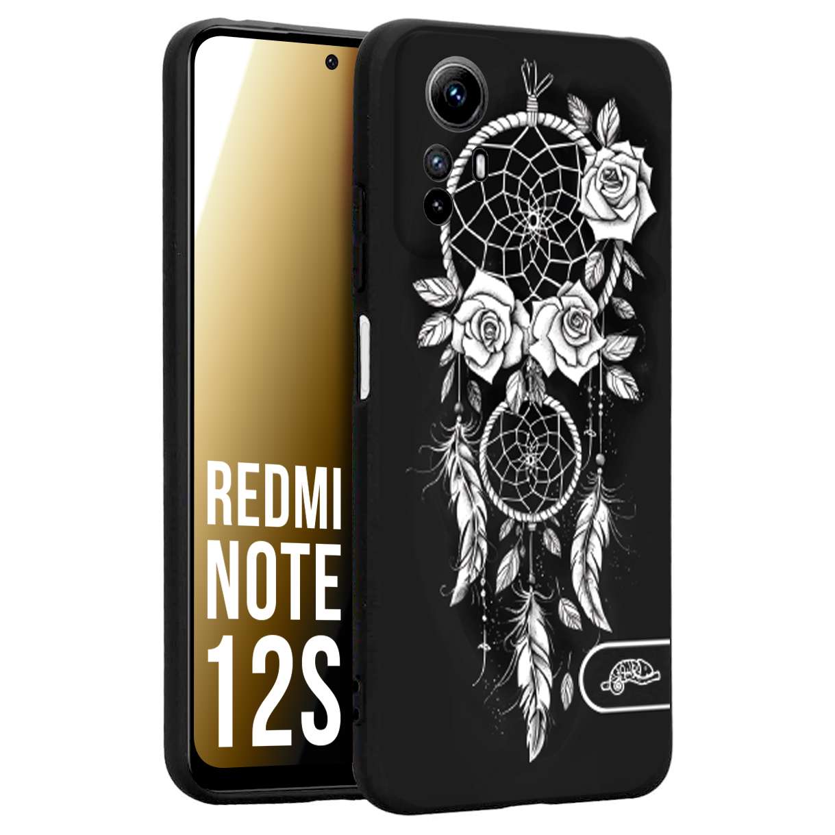CUSTOMIZZA - Custodia cover nera morbida in tpu compatibile per Xiaomi Redmi Note 12S acchiappasogni dreamcatcher black and white bianco a rilievo disegnato tattoo tatuaggio
