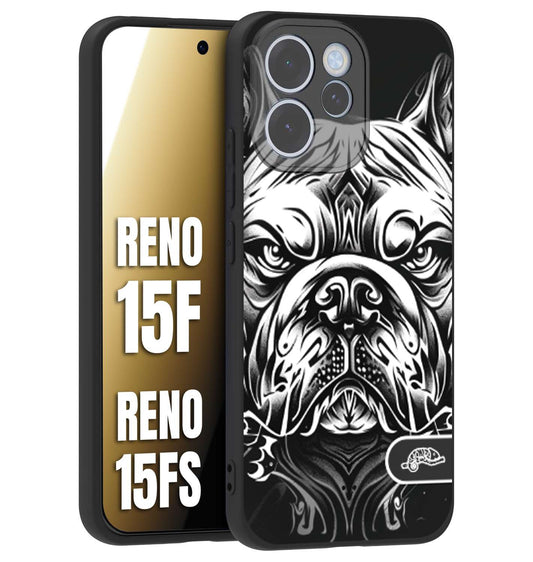 CUSTOMIZZA - Custodia cover nera morbida in tpu compatibile per Oppo Reno 15 F - Reno 15 FS bulldog bianco a rilievo disegnato tattoo tatuaggio