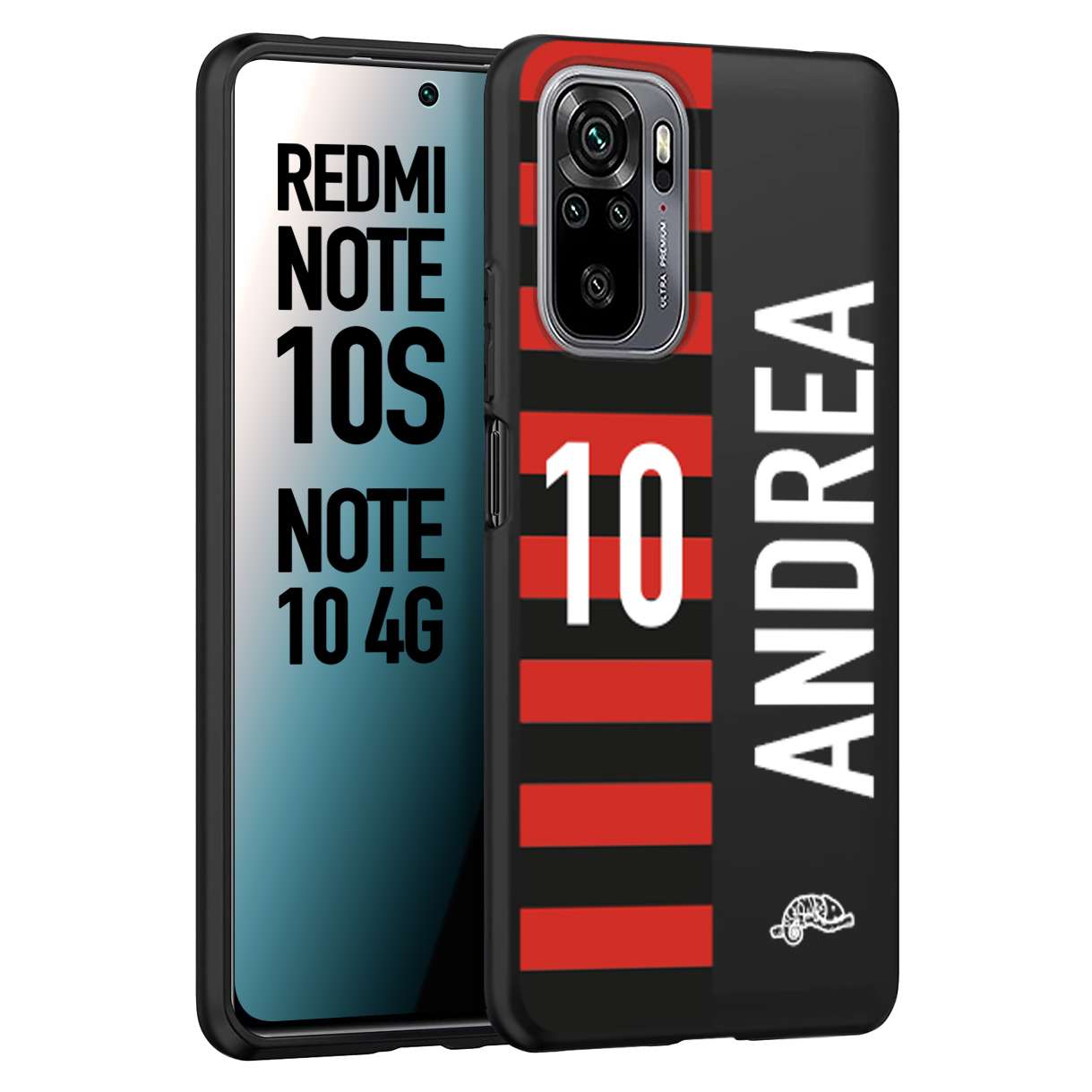 CUSTOMIZZA - Custodia cover nera morbida in tpu compatibile per Xiaomi Redmi Note 10S personalizzata calcio football nome e numero calciatori rossonera