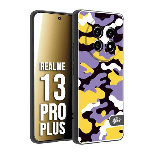 CUSTOMIZZA - Custodia cover nera morbida in tpu compatibile per Realme 13 PRO PLUS camouflage mimetico militare viola lilla giallo