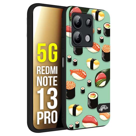 CUSTOMIZZA - Custodia cover nera morbida in tpu compatibile per Xiaomi Redmi Note 13 PRO 5G sushi disegni giapponese nighiri acquamarina verde