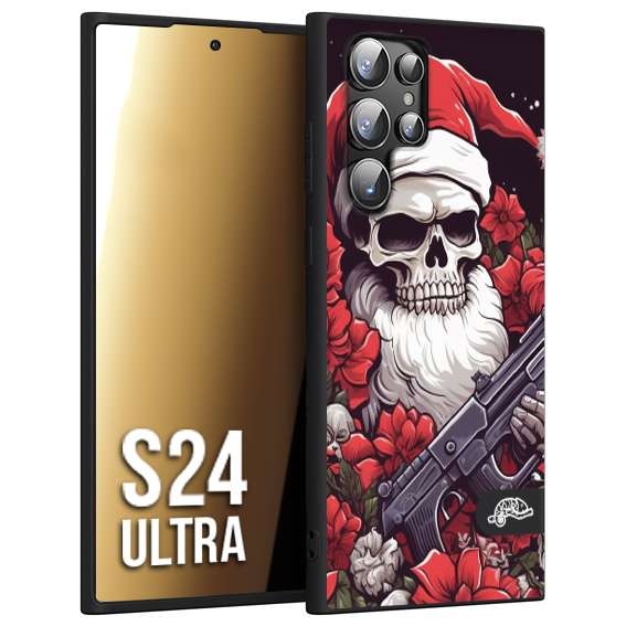 CUSTOMIZZA - Custodia cover nera morbida in tpu compatibile per Samsung S24 ULTRA teschio natale santa claus fiori tattoo disegnato