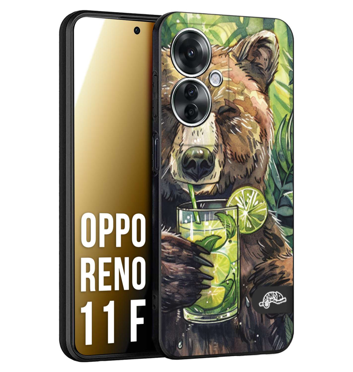 CUSTOMIZZA - Custodia cover nera morbida in tpu compatibile per Oppo Reno 11 F 5G fiori estate disegnata cocktails animali simpatici orso bear negroni