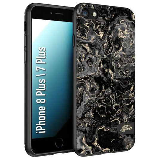 CUSTOMIZZA - Custodia cover nera morbida in tpu compatibile per iPhone 7 PLUS - 8 plus effetto marmo marble nero black venature dorato pietra
