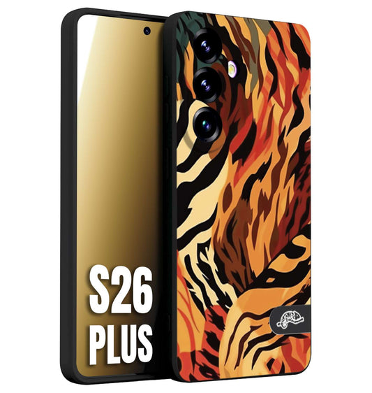 CUSTOMIZZA - Custodia cover nera morbida in tpu compatibile per Samsung S26 PLUS leopardato maculato tigrato tiger colorata gialla rossa arancio