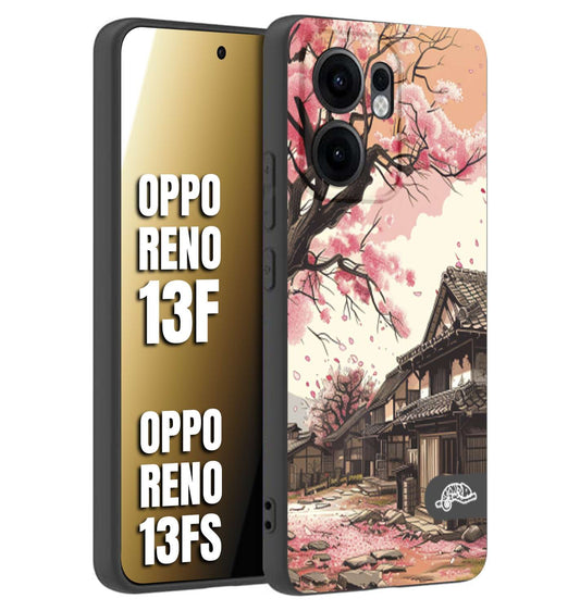 CUSTOMIZZA - Custodia cover nera morbida in tpu compatibile per Oppo Reno 13 F casa giapponese rosa ciliegio in fiore disegnata tattoo