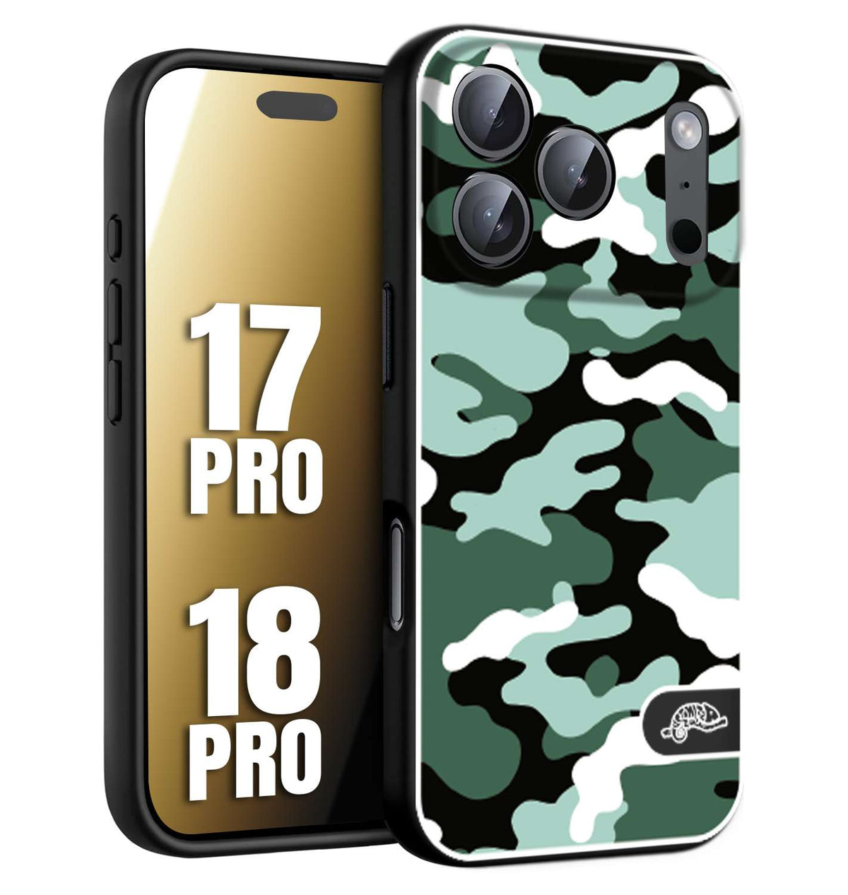 CUSTOMIZZA - Custodia cover nera morbida in tpu compatibile per iPhone 17 PRO - 18 PRO camouflage mimetico militare verde green