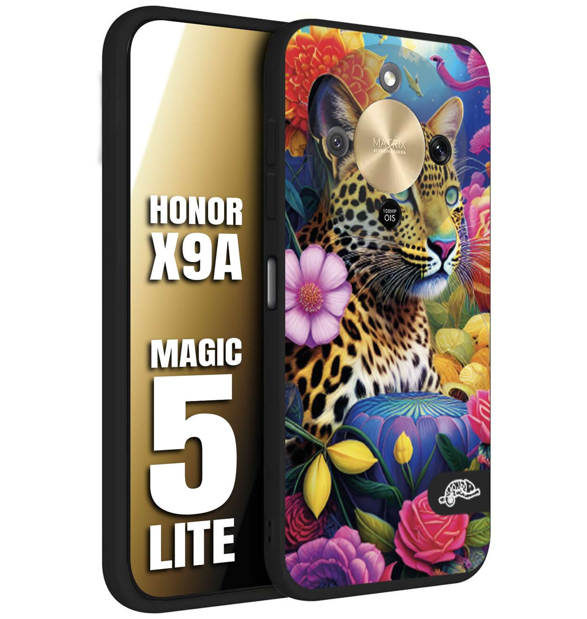 CUSTOMIZZA - Custodia cover nera morbida in tpu compatibile per Honor X9A - Honor Magic 5 Lite astratti donna flower fantasia leopardo ghepardo animali colorati