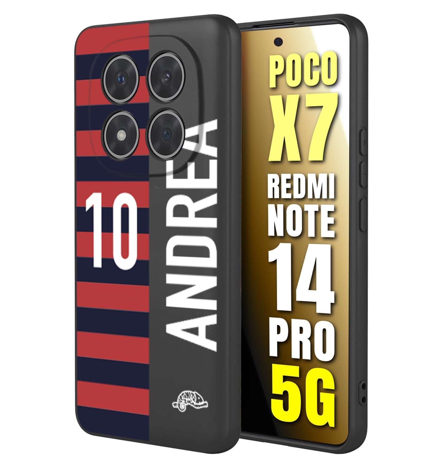 CUSTOMIZZA - Custodia cover nera morbida in tpu compatibile per Xiaomi Redmi Note 14 PRO 5G personalizzata calcio football nome e numero calciatori rossoblu