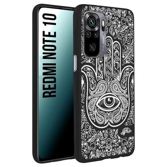 CUSTOMIZZA - Custodia cover nera morbida in tpu compatibile per Xiaomi Redmi Note 10 mano di fatima effetto rilievo mandala donna