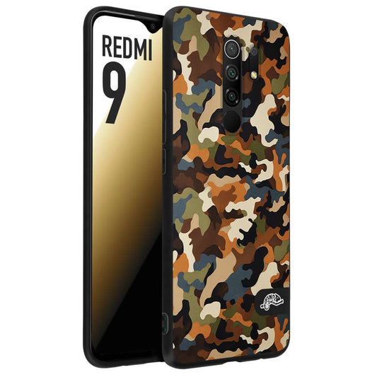 CUSTOMIZZA - Custodia cover nera morbida in tpu compatibile per Xiaomi Redmi 9 camouflage mimetico militare moderno blu marrone beige