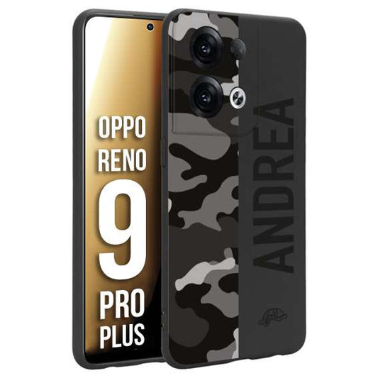 CUSTOMIZZA - Custodia cover nera morbida in tpu compatibile per Oppo Reno 9 PRO PLUS camouflage mimetico militare personalizzata nome