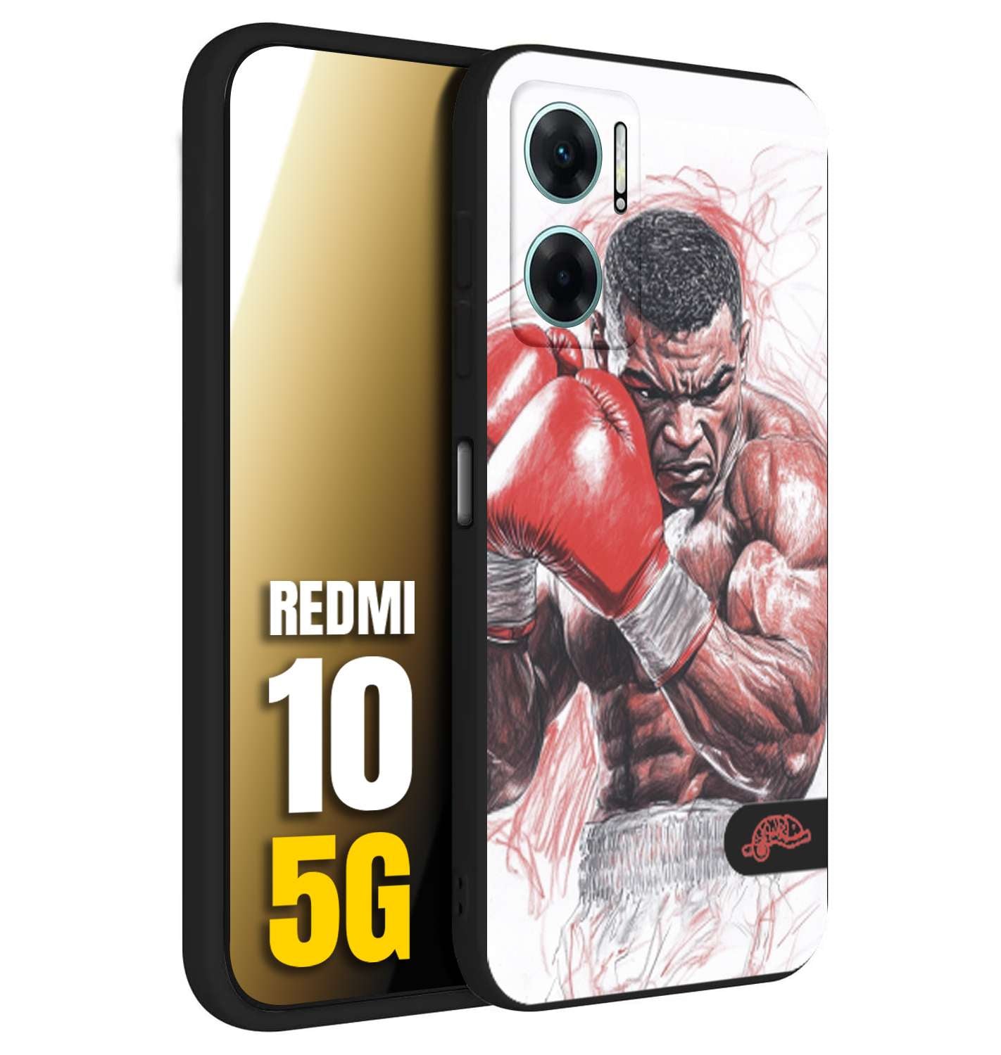 CUSTOMIZZA - Custodia cover nera morbida in tpu compatibile per Xiaomi Redmi 10 5G pugilato pugili disegno tattoo guantoni boxer pesi massimi iron mike