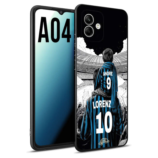 CUSTOMIZZA - Custodia cover nera morbida in tpu compatibile per Samsung A04 personalizzata calcio football padre e figlio calciatori nerazzurra
