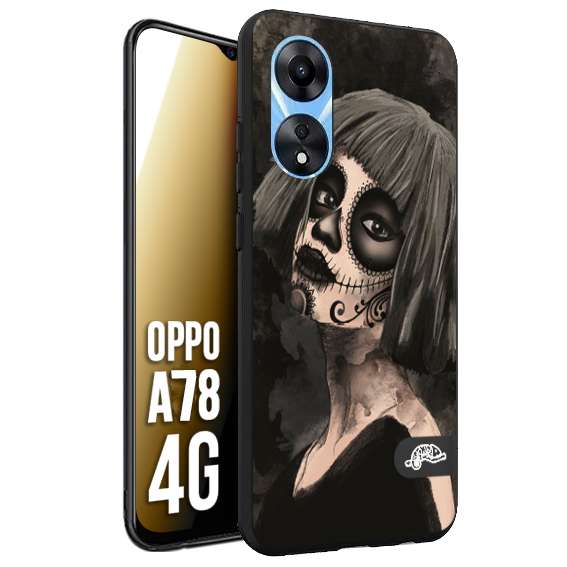 CUSTOMIZZA - Custodia cover nera morbida in tpu compatibile per Oppo A78 4G chicana messicana dea de la muerte donna santa tattoo disegnata