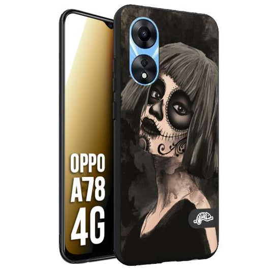 CUSTOMIZZA - Custodia cover nera morbida in tpu compatibile per Oppo A78 4G chicana messicana dea de la muerte donna santa tattoo disegnata