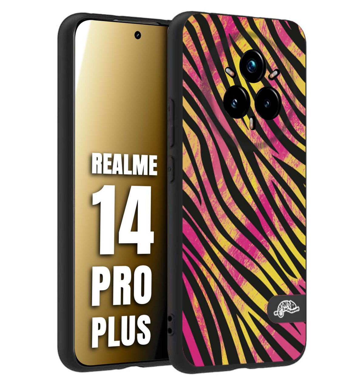 CUSTOMIZZA - Custodia cover nera morbida in tpu compatibile per Realme 14 PRO PLUS zebrata maculata a rilievo soft touch donna fucsia gialla