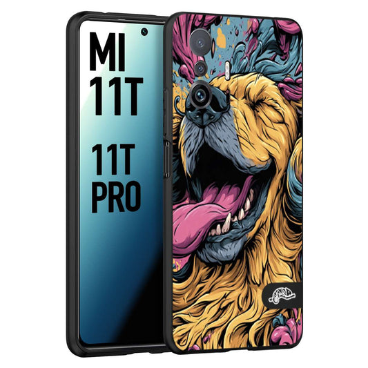 CUSTOMIZZA - Custodia cover nera morbida in tpu compatibile per Xiaomi Mi 11T - Mi 11T PRO Golden Retriever illustrazione cane pop art cane street art cartone animato