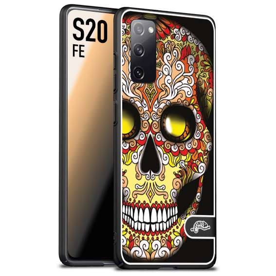 CUSTOMIZZA - Custodia cover nera morbida in tpu compatibile per Samsung S20 FE teschio messicano Mexican skull giallo rosso arancio