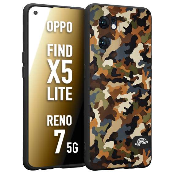 CUSTOMIZZA - Custodia cover nera morbida in tpu compatibile per Oppo Reno 7 - Find X5 LITE camouflage mimetico militare moderno blu marrone beige
