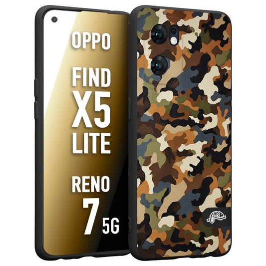 CUSTOMIZZA - Custodia cover nera morbida in tpu compatibile per Oppo Reno 7 - Find X5 LITE camouflage mimetico militare moderno blu marrone beige