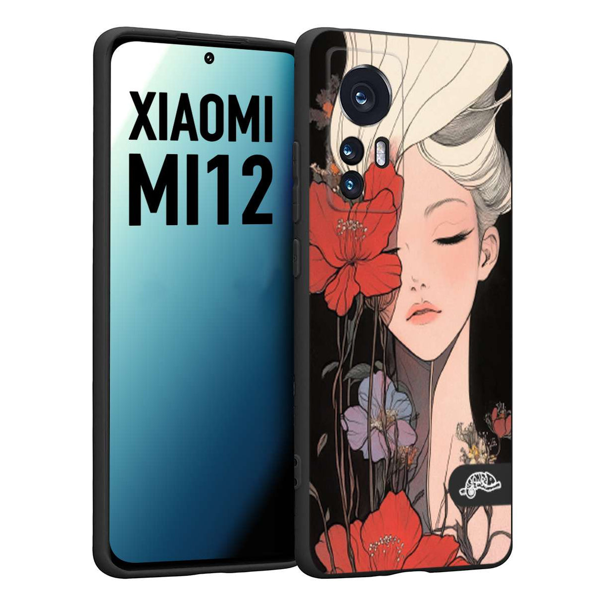 CUSTOMIZZA - Custodia cover nera morbida in tpu compatibile per Xiaomi 12 5G woman flower Fantasia Floreale Design Donna e Fiori, Retro Artistico