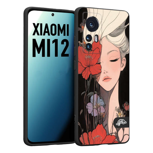 CUSTOMIZZA - Custodia cover nera morbida in tpu compatibile per Xiaomi 12 5G woman flower Fantasia Floreale Design Donna e Fiori, Retro Artistico