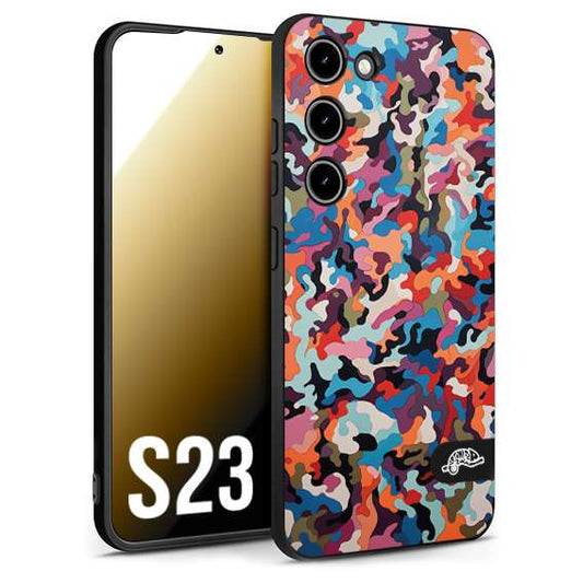 CUSTOMIZZA - Custodia cover nera morbida in tpu compatibile per Samsung S23 camouflage mimetico militare moderno blu arancio rosa