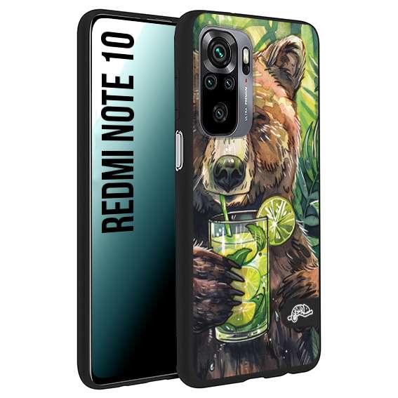 CUSTOMIZZA - Custodia cover nera morbida in tpu compatibile per Xiaomi Redmi Note 10 estate disegnata cocktails animali simpatici orso bear negroni