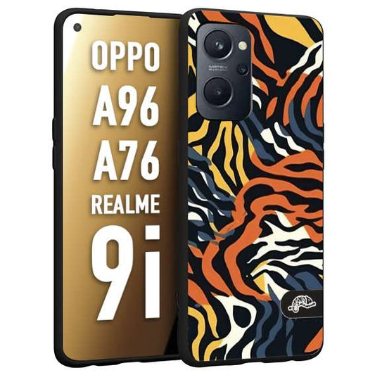CUSTOMIZZA - Custodia cover nera morbida in tpu compatibile per Realme 9i - A96 - A76 leopardato maculato tigrato tiger colorata gialla blu arancio