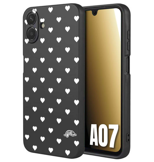 CUSTOMIZZA - Custodia cover nera morbida in tpu compatibile per Samsung A07 cuori pois bianchi donna pin up vintage