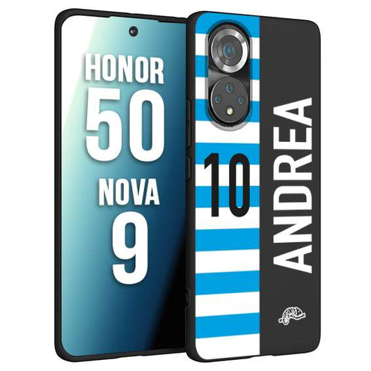 CUSTOMIZZA - Custodia cover nera morbida in tpu compatibile per Huawei Nova 9 - Honor 50 personalizzata calcio football nome e numero calciatori biancazzurri