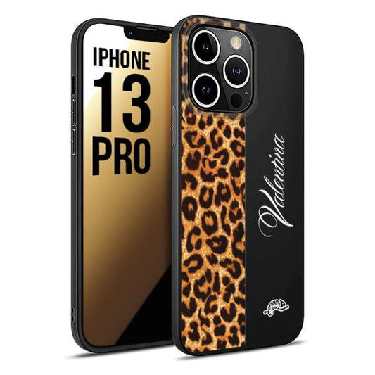 CUSTOMIZZA - Custodia cover nera morbida in tpu compatibile per iPhone 13 PRO custom nome scritta leopardato maculato donna marrone leopard