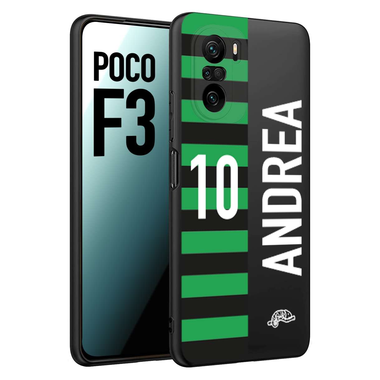 CUSTOMIZZA - Custodia cover nera morbida in tpu compatibile per Xiaomi Poco F3 personalizzata calcio football nome e numero calciatori neroverde